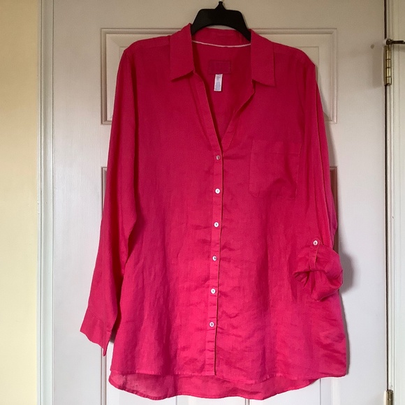Sigrid Olsen Linen Long Sleeve Button Up Shirt/Blouse Dark Pink SZ XL - Picture 1 of 16